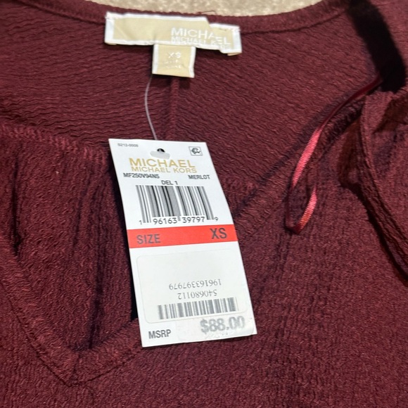MICHAEL Michael Kors Maroon Merlot V-Neck Top XS Solid Raglan Peasant Tunic - Picture 5 of 8